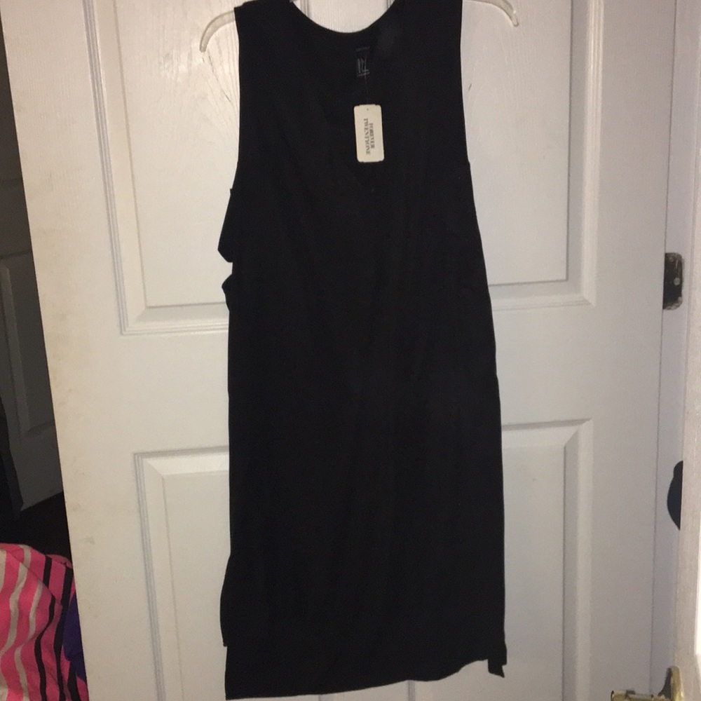 Medium length black v neck dress